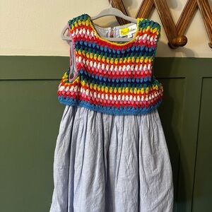Boden Colorful Knit Top Dress with Chambray Skirt